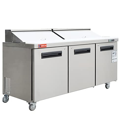 Westlake WKSR-72B 72 In. Sandwich and Salad Prep Table, 3 Doors, 18 Pans, Stainless Steel