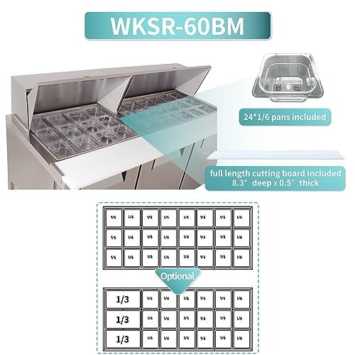 Westlake WKSR-60BM 60 In. Mega Top Sandwich and Salad Prep Table, 2 Doors, 24 Pans, Stainless Steel