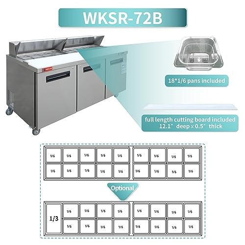 Westlake WKSR-72B 72 In. Sandwich and Salad Prep Table, 3 Doors, 18 Pans, Stainless Steel
