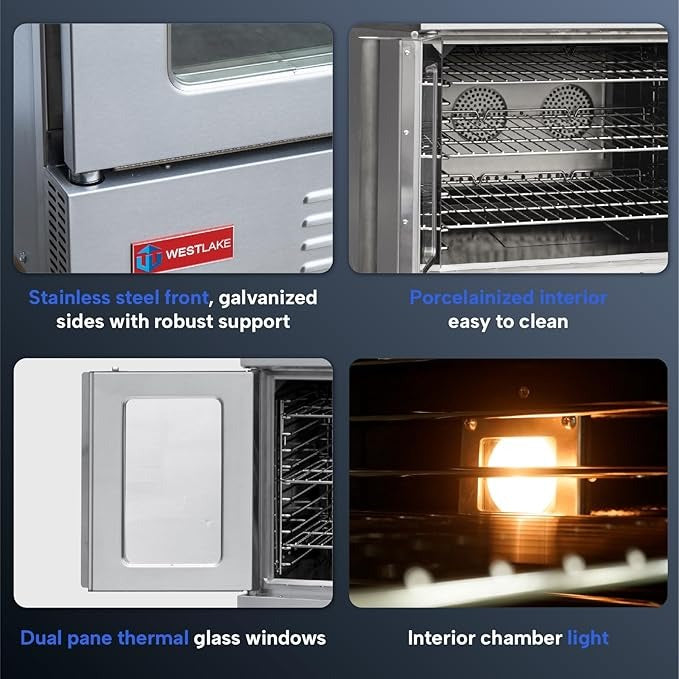Westlake GCO613 39 In. Single Deck Natural Gas Convection Oven, 60,000 BTU, Double Circulating Fan, 4 Chrome Racks