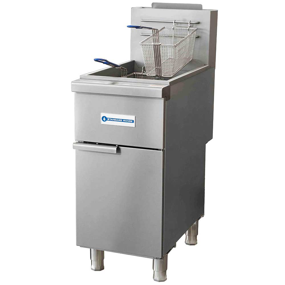 Standard Range SR-F3-NG Natural Gas Stainless Steel 40 lb. Floor Fryer, 90,000 BTU