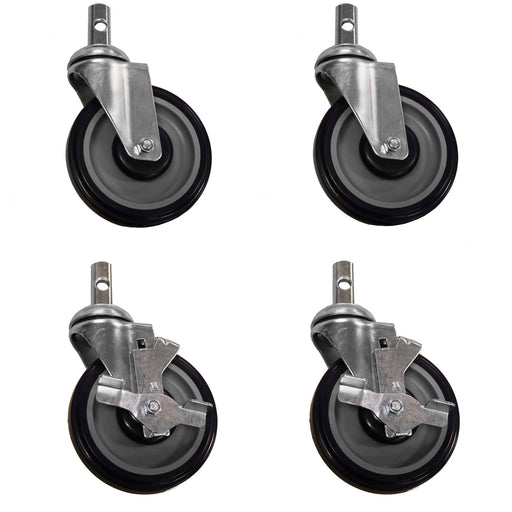 BevLes TC5 5"Dia Locking Swivel Casters, 2 With Brakes, 2 Without Brakes, Black/Silver, Set of 4 (TC5 - 5B) - TheChefStore.Com