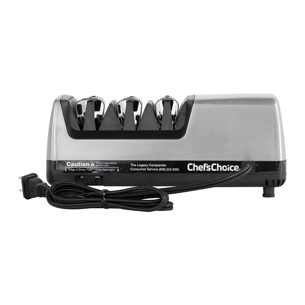 Chef's Choice 120 Professional Electric Knife Sharpener for Staright Edge and Serrated Knives, 3 Stage, in Brushed Metal (0120108) - TheChefStore.Com