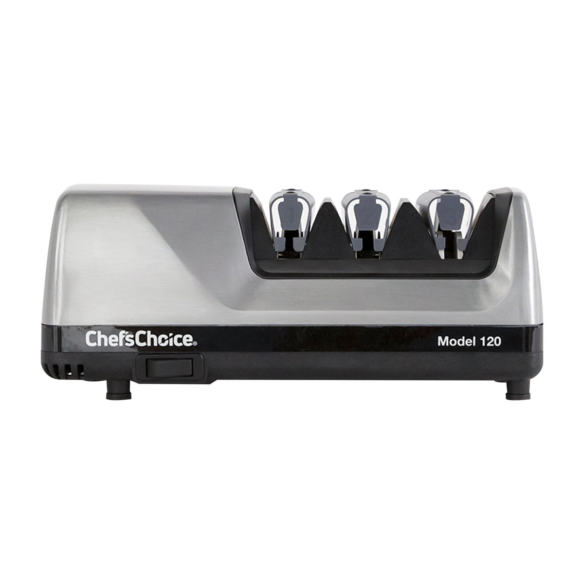 Chef's Choice 120 Professional Electric Knife Sharpener for Staright Edge and Serrated Knives, 3 Stage, in Brushed Metal (0120108) - TheChefStore.Com