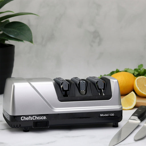 Chef's Choice 130 Professional Electric Knife Sharpener, 3 - Stage 20 - Degree Trizor, in Platinum (0130506) - TheChefStore.Com