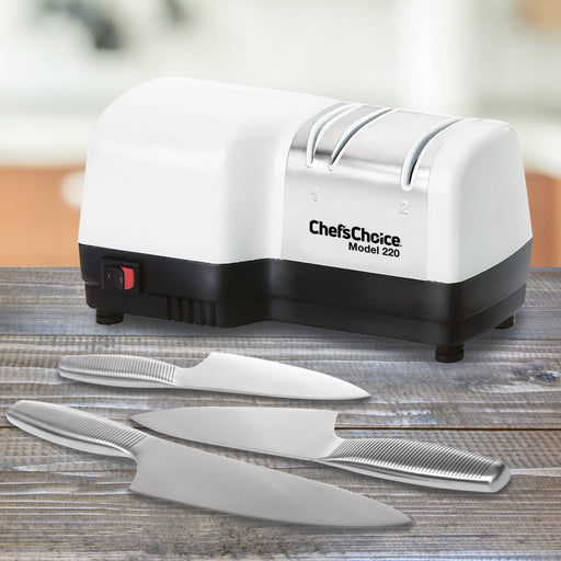 Chef's Choice 220 Diamond Hone Hybrid Knife Sharpener, 2 - Stage, in White (0220100) - TheChefStore.Com