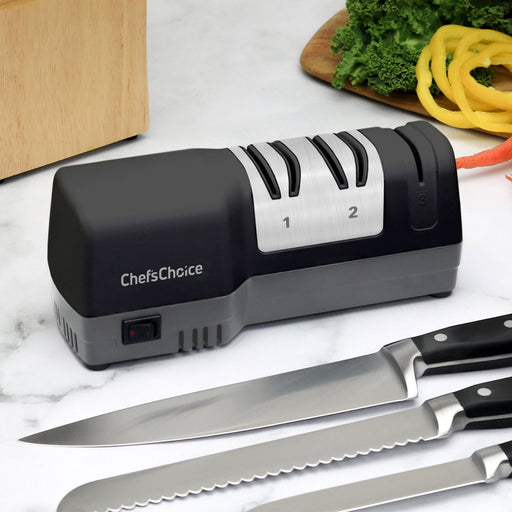 Chef's Choice 250 Diamond Hone Hybrid Knife Sharpener for 20 Degree Straight and Serrated Knives, 3 - Stage, in Black (0250101) - TheChefStore.Com