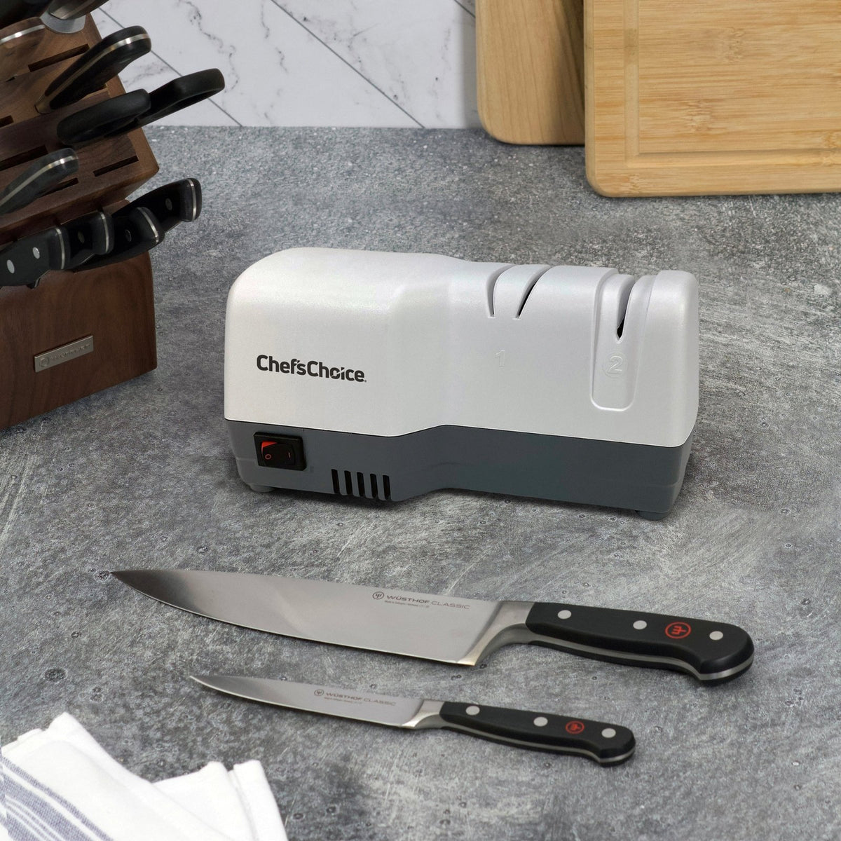 Chef's Choice G202 Hybrid Knife Sharpener for 20 - Degree Straight and Serrated Knives, 2 - Stage, White - TheChefStore.Com