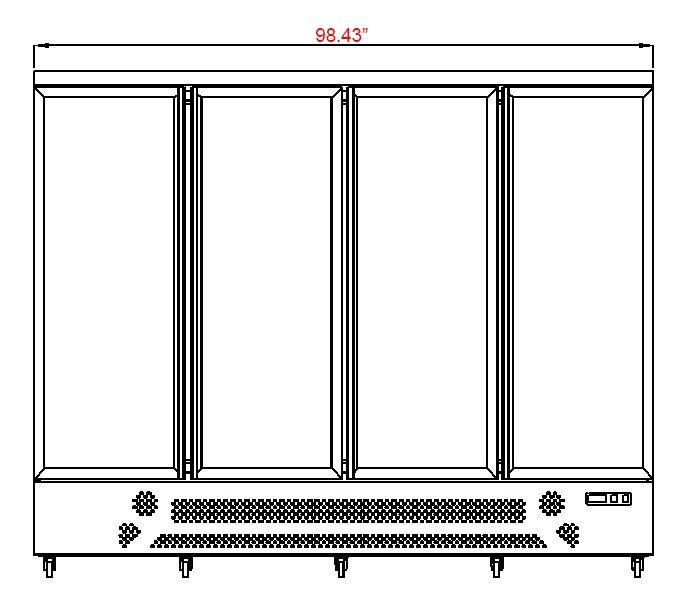 Coldline D4 - B 98" Four Glass Door Merchandiser Freezer with LED Lighting, Black - TheChefStore.Com