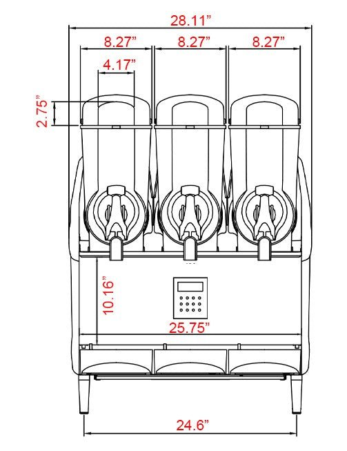 Coldline GRANITA - 3X Triple 3 Bowl Pourover Granita Slush Machine, 9.6 Gallon