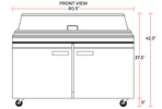 Coldline SP60 60" Bain Marie Sandwich Prep Table, 16 Pans - TheChefStore.Com