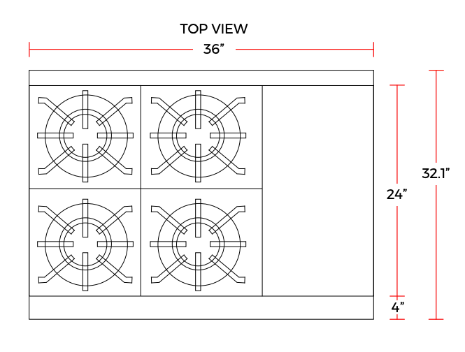 Cookline CR36 - 12G - NG 36" 4 Burner Natural Gas Range with 12" Right Side Griddle and Standard Oven, 181,000 BTU - TheChefStore.Com