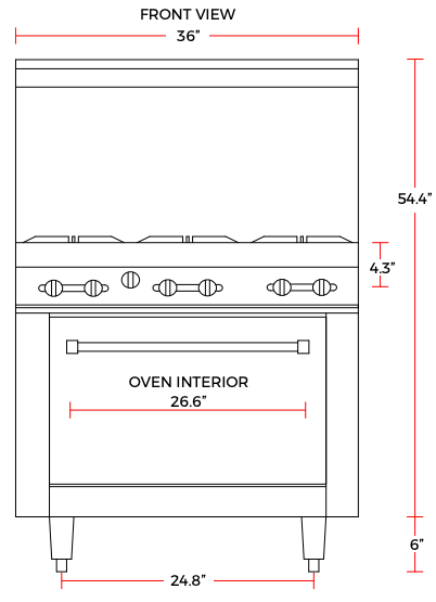 Cookline CR36 - 6 - LP 36" 6 Burner Liquid Propane Range with Oven - TheChefStore.Com