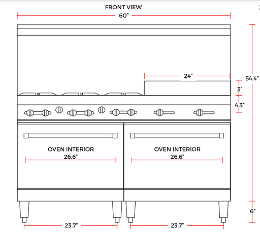 Cookline CR60 - 24G - NG 60" 6 Burner Natural Gas Range with 2 Ovens with 24" Griddle - TheChefStore.Com