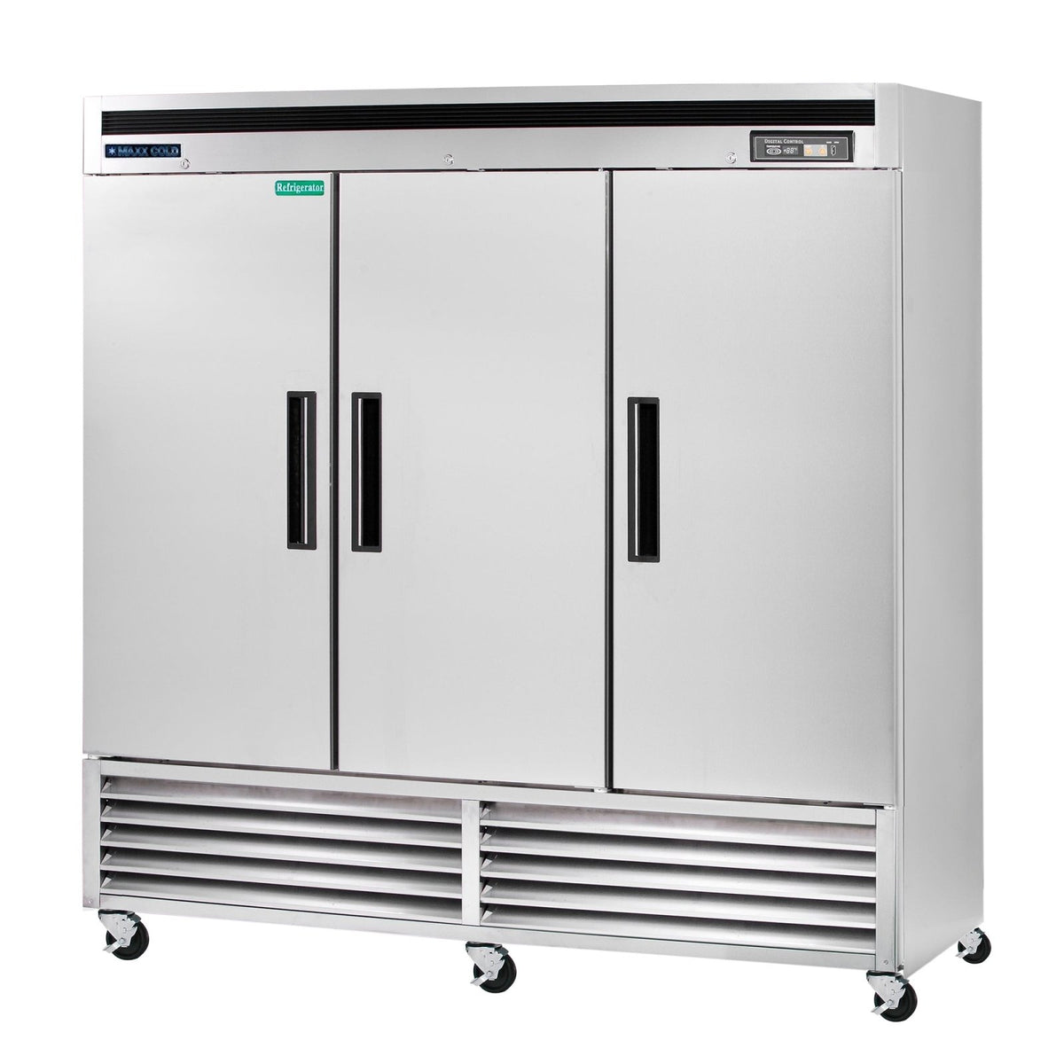 Maxx Cold MCR - 72FDHC Triple Door Reach - In Refrigerator, Bottom Mount, 81"W, 66.7 cu. ft. Storage Capacity, in Stainless Steel - TheChefStore.Com