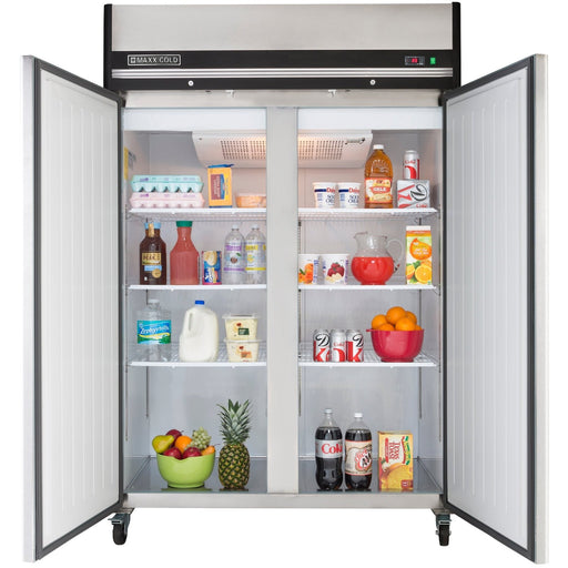 Maxx Cold MCRT - 49FDHC Double Door Reach - In Refrigerator, Top Mount, 54"W, 49 cu. ft. Storage Capacity, in Stainless Steel - TheChefStore.Com