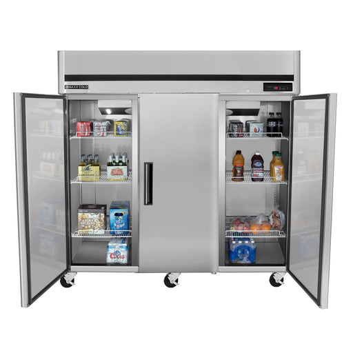 Maxx Cold MCRT - 72FDHC Triple Door Reach - In Refrigerator, Top Mount, 81"W, 72 cu. ft. Storage Capacity, in Stainless Steel - TheChefStore.Com