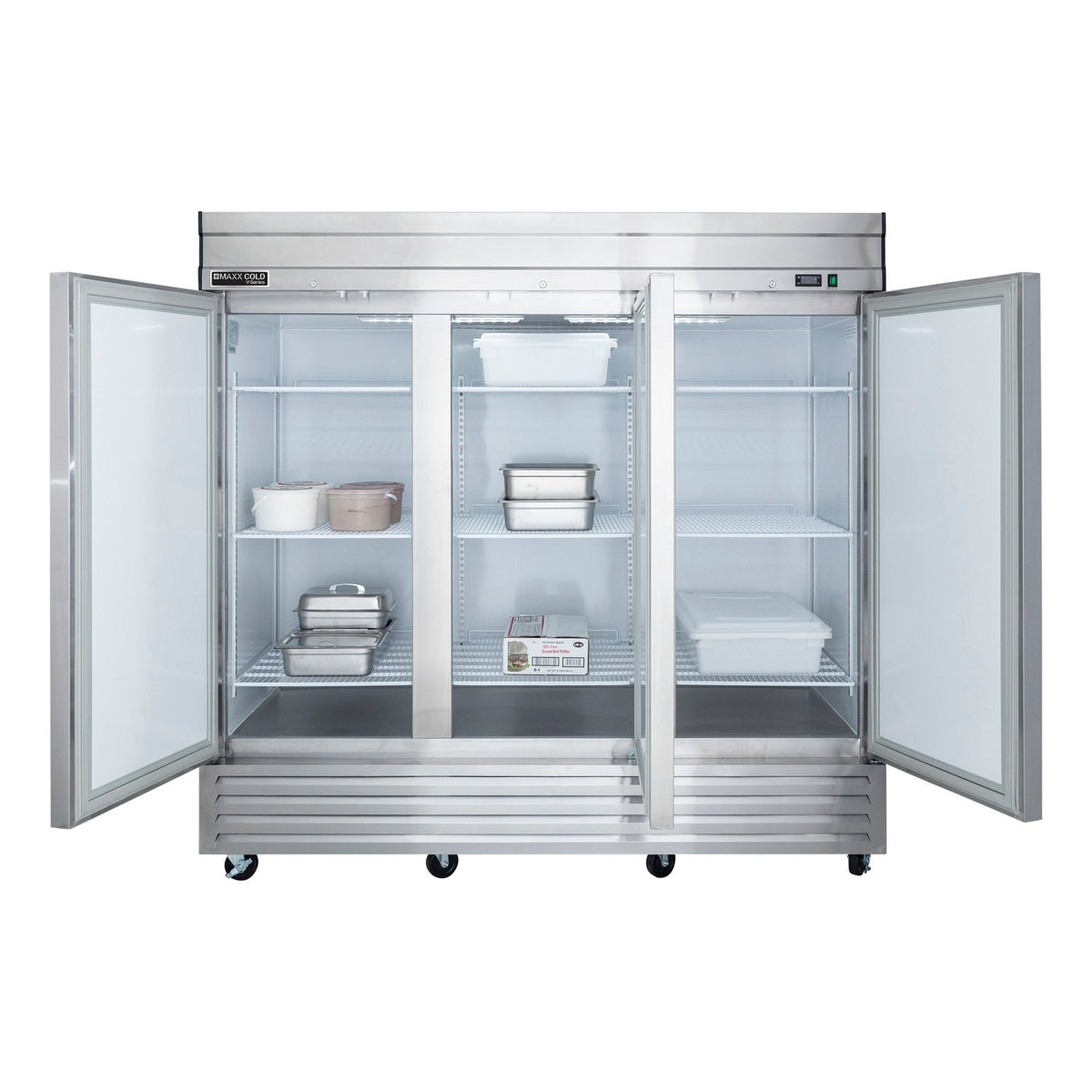 Maxx Cold MVF - 72FD V - Series 3 Door Reach - In Freezer, Bottom Mount, 81"W, 65 cu. ft. Storage Capacity, in Stainless Steel (MVF - 72FDHC) - TheChefStore.Com