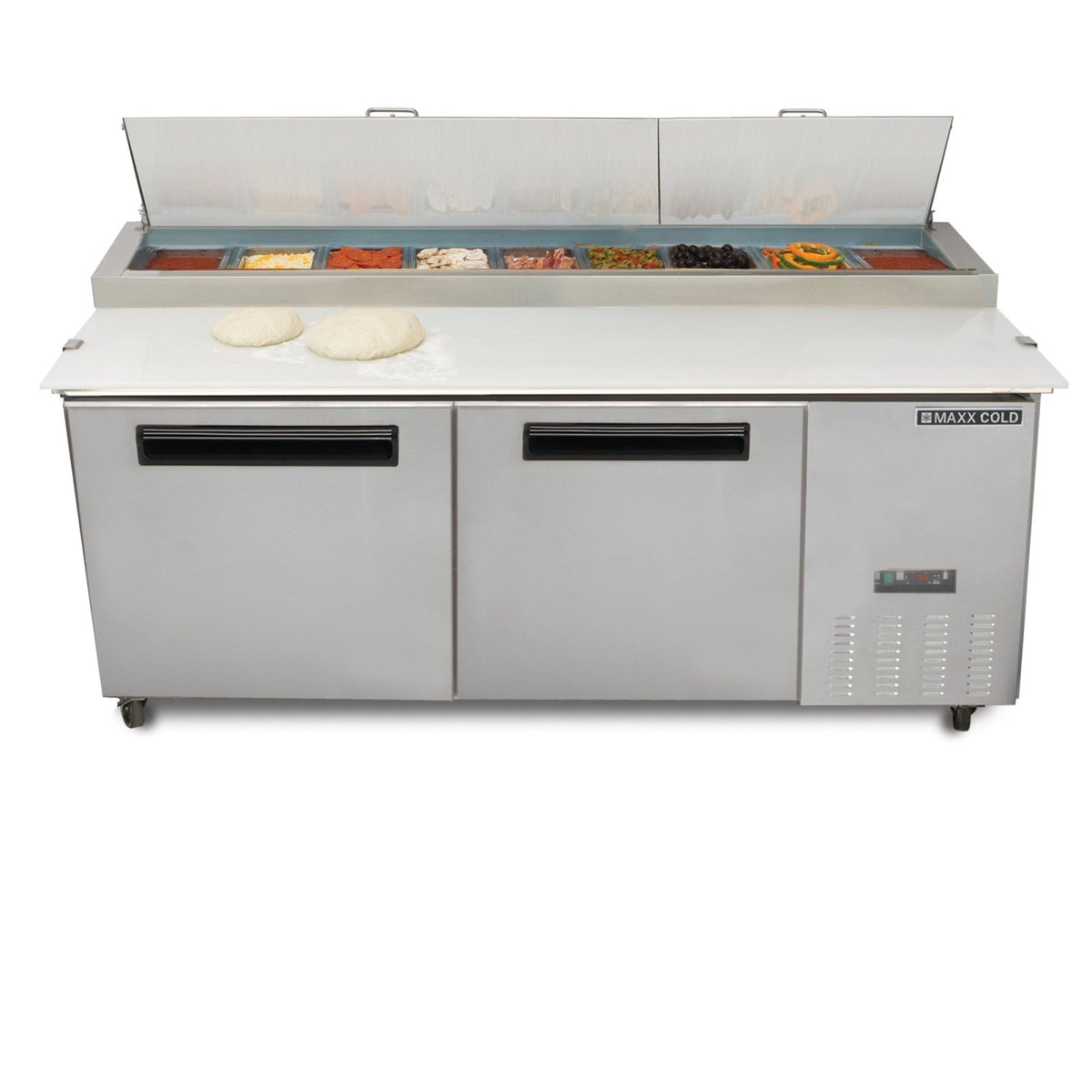 Maxx Cold MXCPP70HC X - Series Two - Door Refrigerated Pizza Prep Table, 70.8"W, 22 cu. ft. Storage Capacity, Equipped with - TheChefStore.Com
