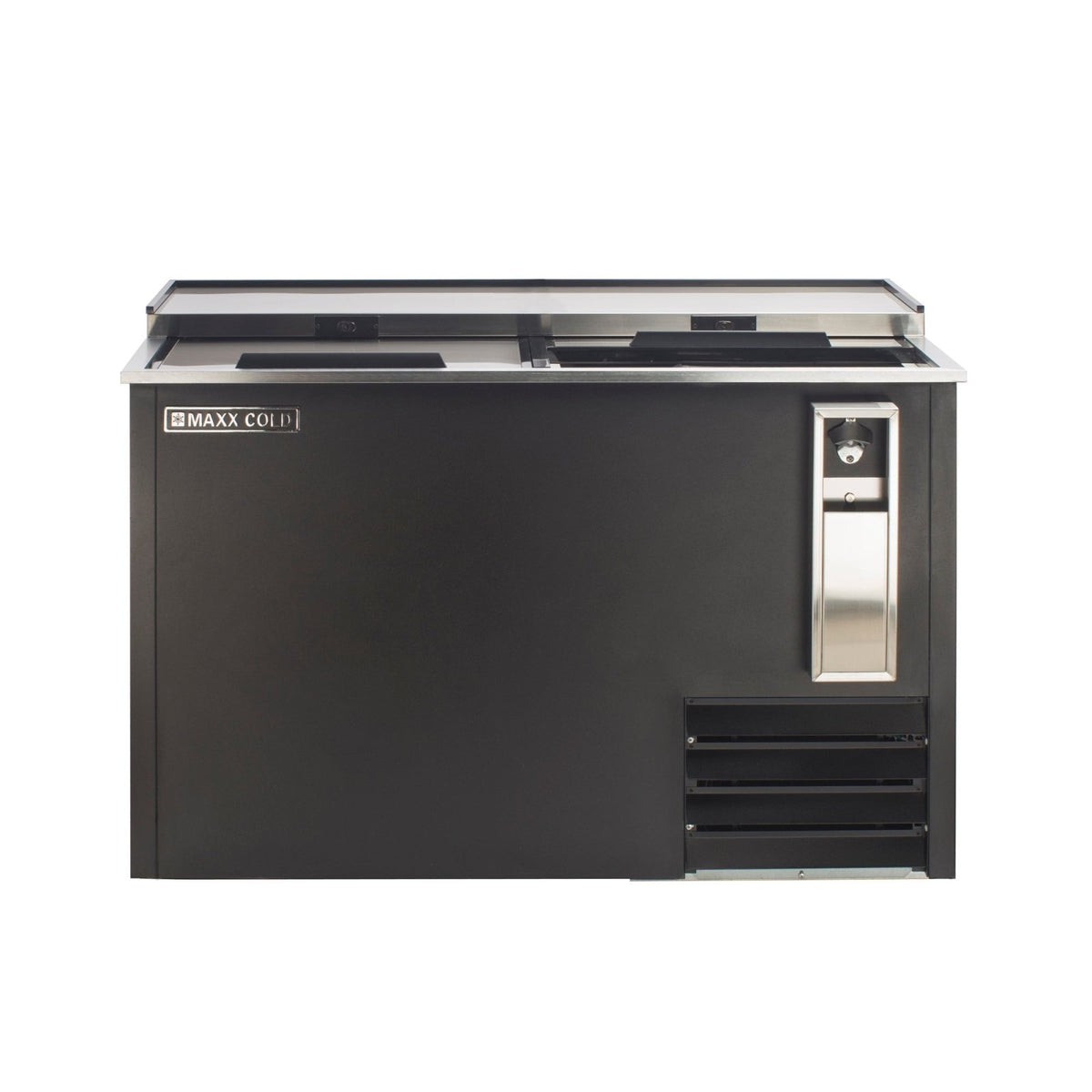 Maxx Cold MXCR50BHC X - Series Horizontal Bottle Cooler, 50"W, 14 cu. ft. Storage Capacity, in Black with Stainless Steel Top and Interior - TheChefStore.Com
