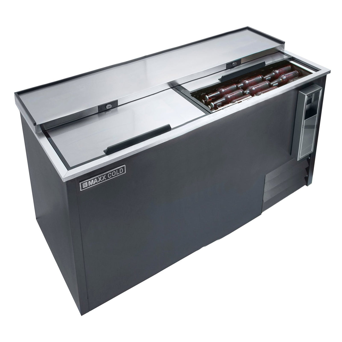 Maxx Cold MXCR65BHC X - Series Horizontal Bottle Cooler, 65"W, 17 cu. ft. Storage Capacity, in Black with Stainless Steel Top - TheChefStore.Com