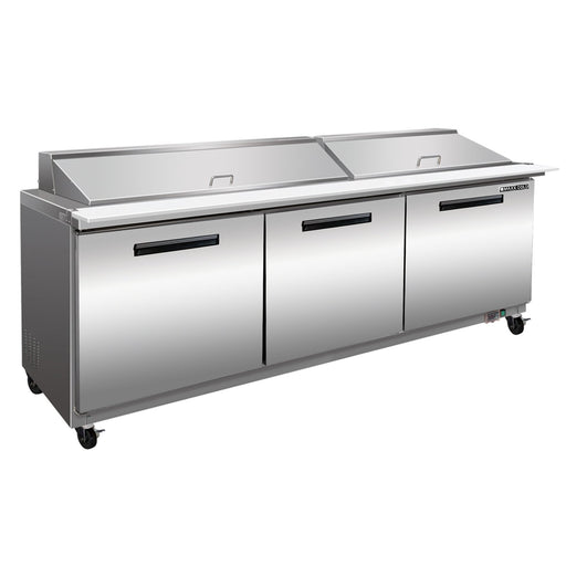 Maxx Cold MXCR72MHC X - Series Three - Door Refrigerated Mega Top Prep Table, 72"W, 18 cu. ft. Storage Capacity, in Stainless Steel - TheChefStore.Com