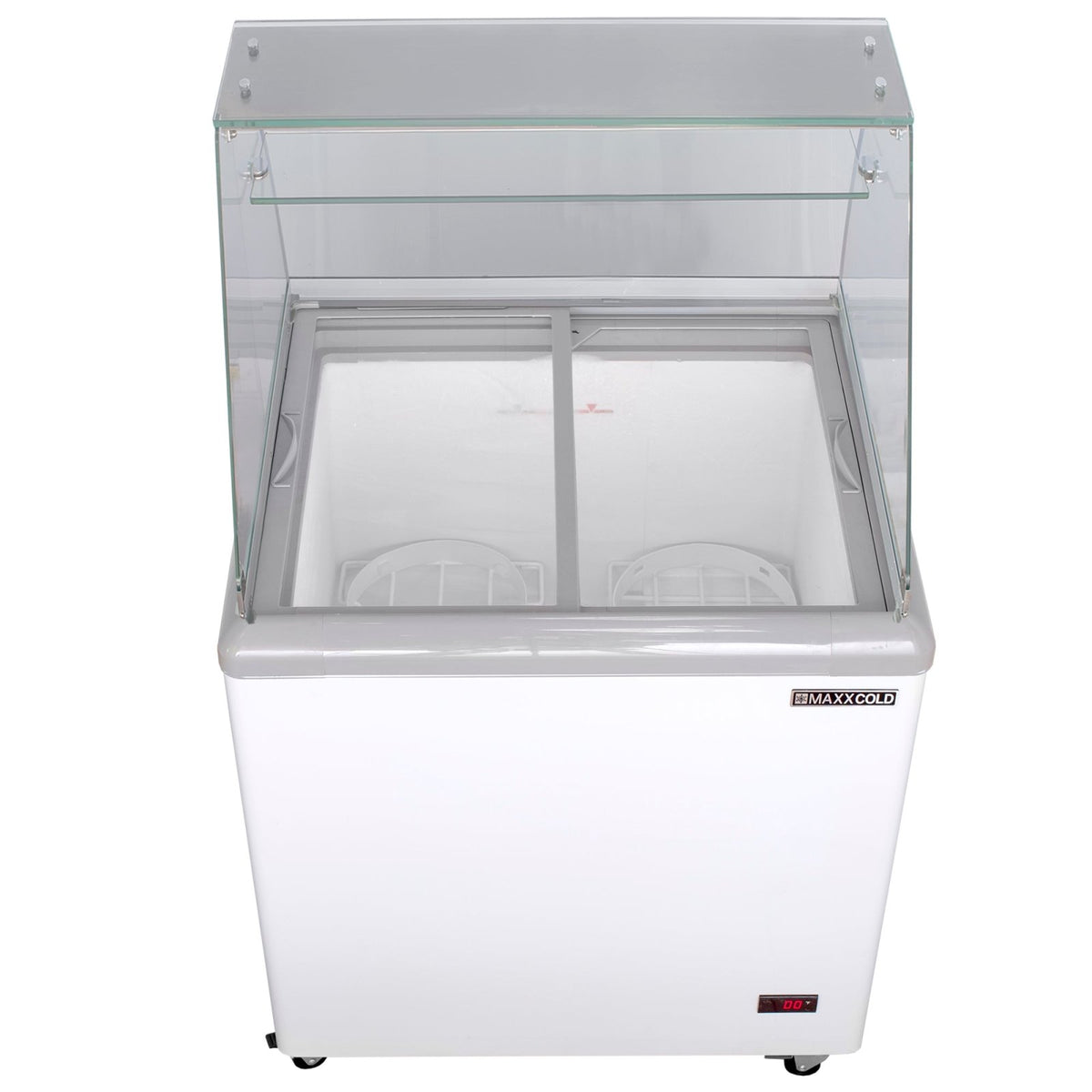 Maxx Cold MXDC - 4 X - Series Ice Cream Dipping Cabinet Freezer with Curved Glass Sneeze Guard, 31.5"W, 5.8 cu. ft. Storage Capacity, Holds up to - TheChefStore.Com
