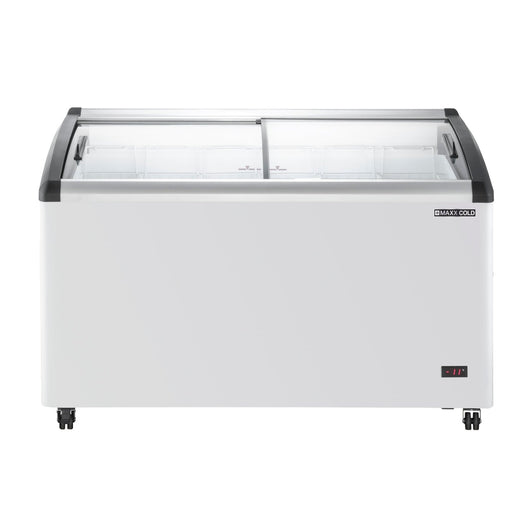 Maxx Cold MXF54CHC - 6 X - Series Curved Glass Top Mobile Ice Cream Display Freezer, 53.2"W, 9.96 cu. ft. Storage Capacity, in White - TheChefStore.Com