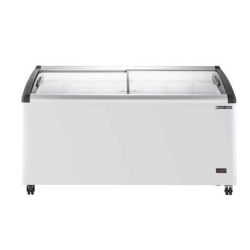 Maxx Cold MXF64CHC - 7 X - Series Curved Glass Top Mobile Ice Cream Display Freezer, 63.4"W, 12.36 cu. ft. Storage Capacity, in White - TheChefStore.Com
