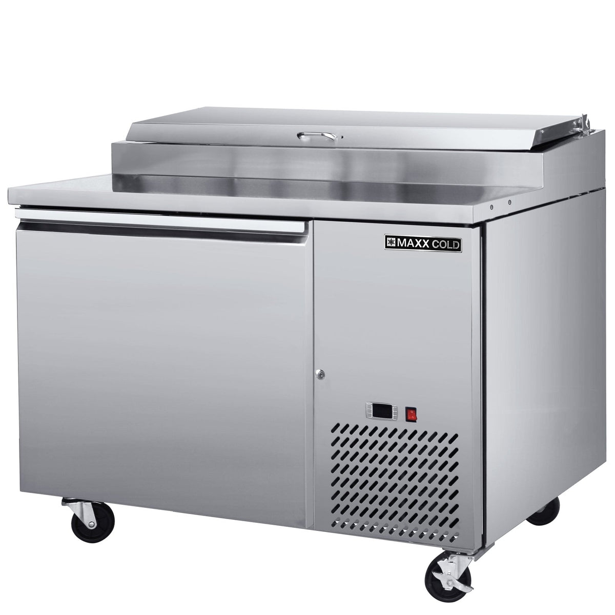 Maxx Cold MXSPP50HC One - Door Refrigerated Pizza Prep Table, 47"W, 10.95 cu. ft. Storage Capacity, Equipped with - TheChefStore.Com