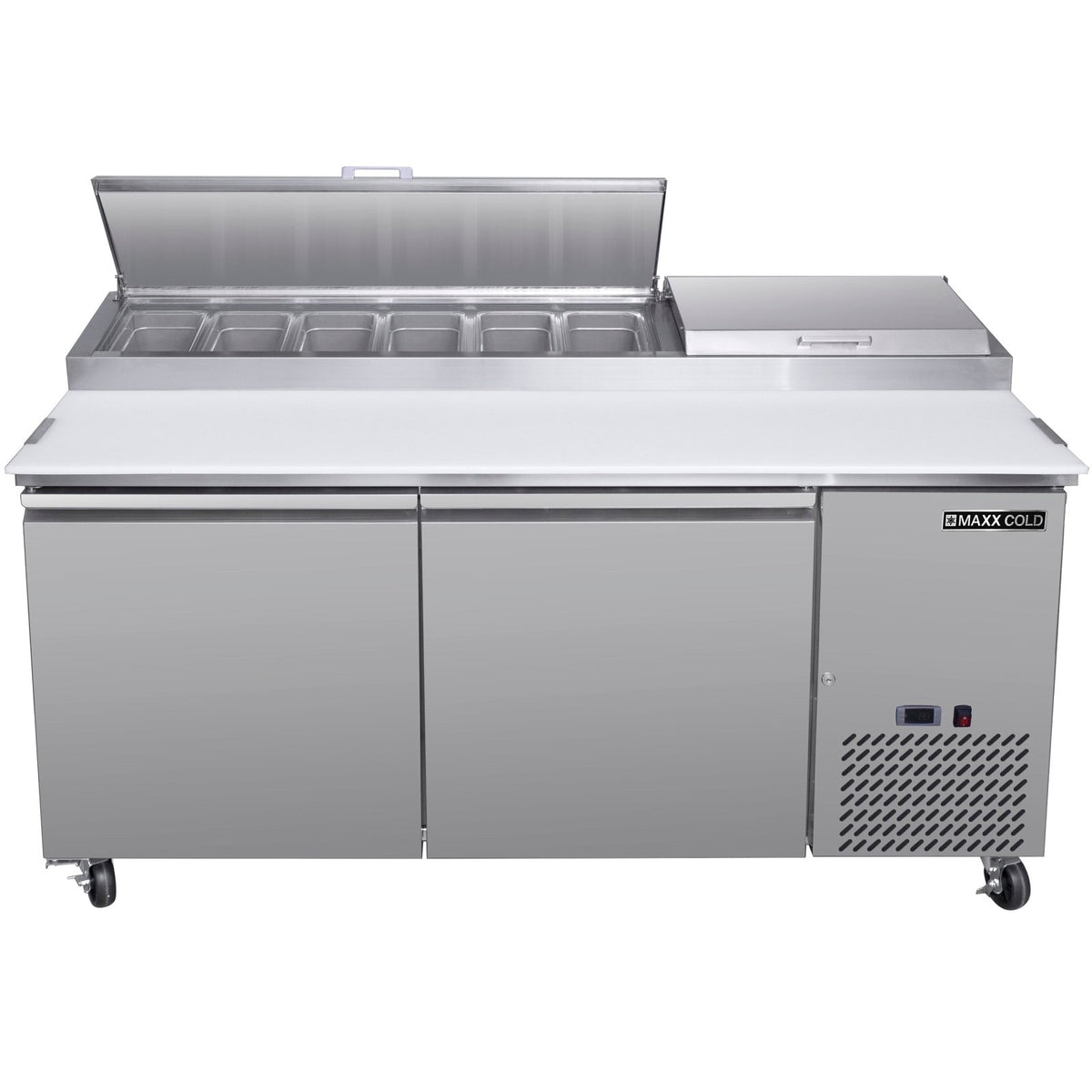 Maxx Cold MXSPP70HC Two - Door Refrigerated Pizza Prep Table, 71" W, 20.91 cu. ft. Storage Capacity, Equpped with - TheChefStore.Com