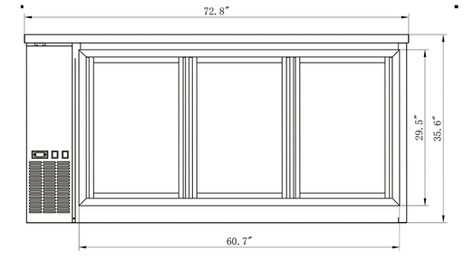 Migali C - BB72SG - HC 72" Sliding Glass Door Back Bar Refrigerator, 3 Door, All Steel, Side Mount Compressor