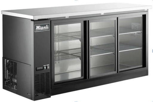 Migali C - BB72SG - HC 72" Sliding Glass Door Back Bar Refrigerator, 3 Door, All Steel, Side Mount Compressor - TheChefStore.Com