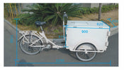 Omcan Front Load Tricycle Ice Cream Bike White Frame With White Wooden Box, item 46660 - TheChefStore.Com