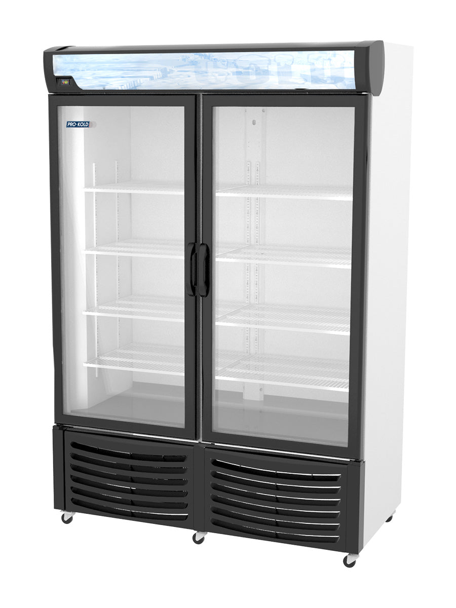 Pro - kold DURF - 32 - W 54" Two Door Merchandiser Freezer, White Exterior, Stainless steel Interior Floor - TheChefStore.Com