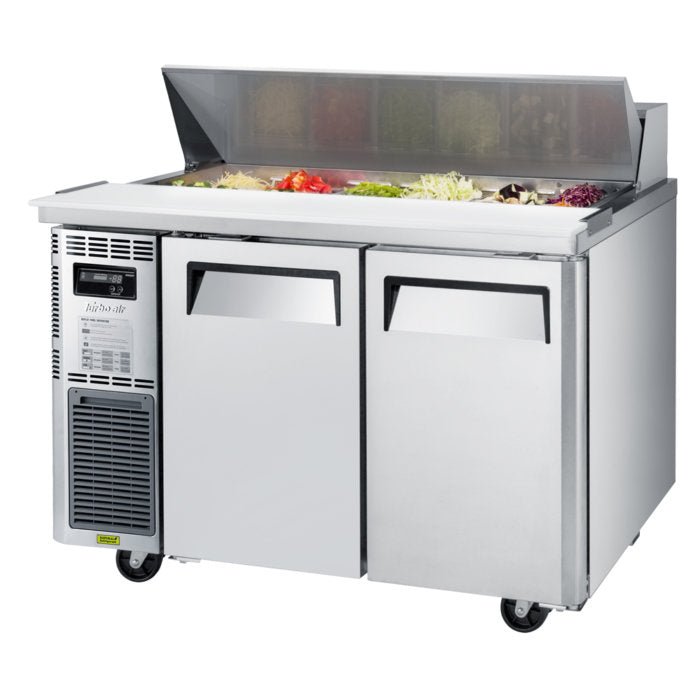 Turbo Air JST - 48 - N 2 Solid Door Refrigerated Sandwich Prep Table, Side Mount, 8.4 Cu. Ft. - TheChefStore.Com