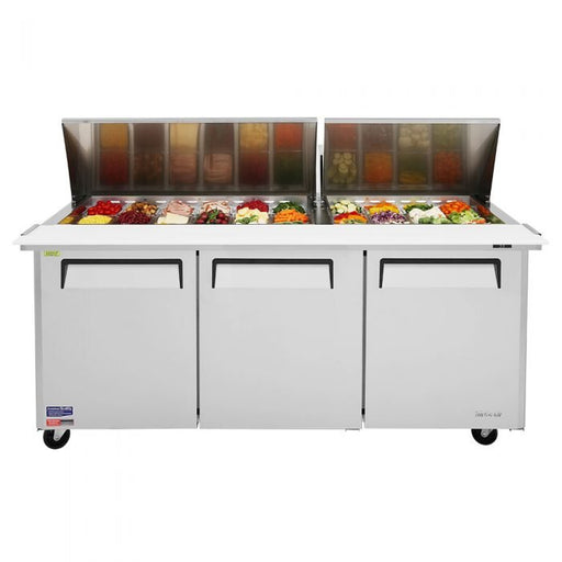 Turbo Air MST - 72 - 30 - N 3 Solid Door Mega Top Refrigerated Sandwich Prep Table, 23 Cu. Ft. - TheChefStore.Com