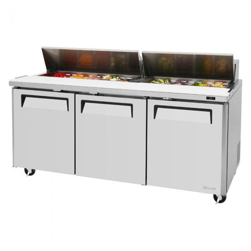 Turbo Air MST - 72 - N 3 Solid Door Refrigerated Sandwich Prep Table, 19 Cu. Ft. - TheChefStore.Com