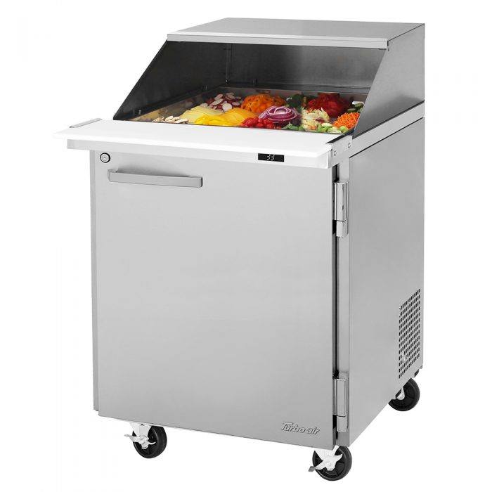 Turbo Air PST - 28 - 12 - N - SL 1 Solid Door Mega Top Refrigerated Sandwich Prep Table, Dual Sided Lid, 8 Cu. Ft. - TheChefStore.Com