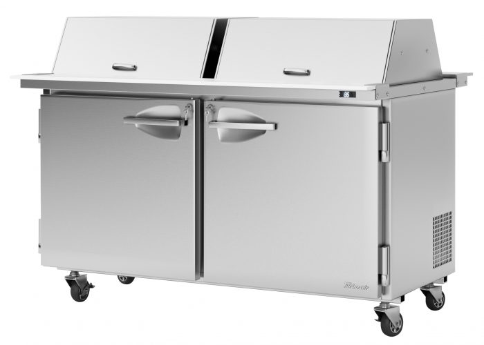 Turbo Air PST - 60 - 24 - N - DS 2 Solid Door Mega Top Refrigerated Sandwich Prep Table, Dual Sided Lid, 19 Cu. Ft. - TheChefStore.Com