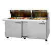 Turbo Air PST - 72 - 30 - N 2 Solid Door Mega Refrigerated Sandwich and Salad Prep Table, 23 Cu. Ft. - TheChefStore.Com