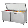 Turbo Air PST - 72 - 30 - N - GL 2 Solid Door Mega Top Refrigerated Sandwich Prep Table, Glass Lid, 23 Cu. Ft. - TheChefStore.Com