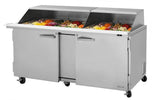 Turbo Air PST - 72 - 30 - N - SL 2 Solid Door Mega Top Refrigerated Sandwich Prep Table with Removable Slide Back Lid, 23 Cu. Ft. - TheChefStore.Com