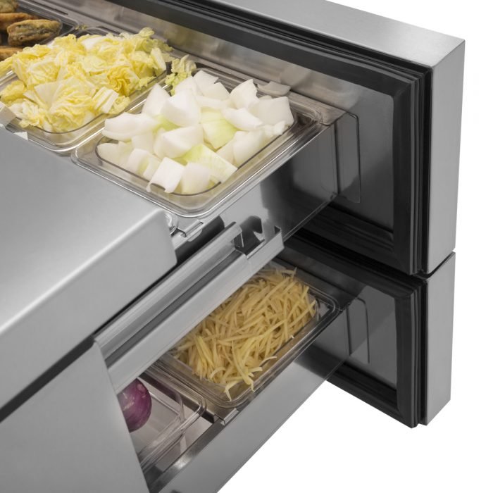 Turbo Air TCBE - 48SDR - E - N 2 Drawer 48" Stainless Steel Chef Base Refrigerator, 6" Extended Top, 7.52 Cu. Ft. - TheChefStore.Com