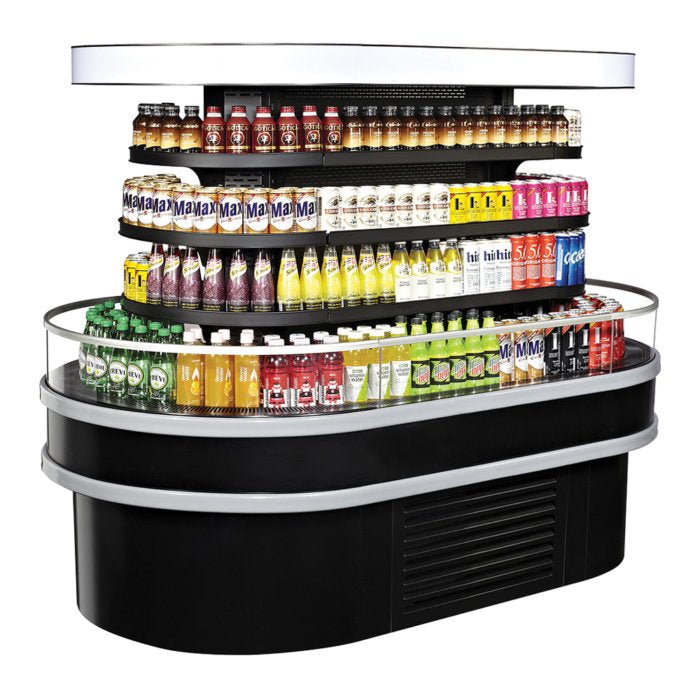 Turbo Air TIOM - 36RSRB - N 72" Oval Type Island Display Self - Serve Refrigerated Merchandiser, 36"Half - Round and 36"Square, Black, 25.6 Cu. Ft. - TheChefStore.Com