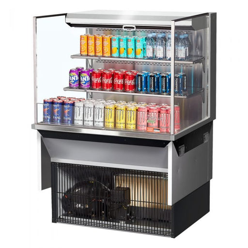 Turbo Air TOM - 36L - UF - S - 3SI - N 34 - 3/4" Low Profile Open Display Merchandiser, 2 shelves, European Straight Style, Stainless Steel, 11.1 Cu. Ft. - TheChefStore.Com