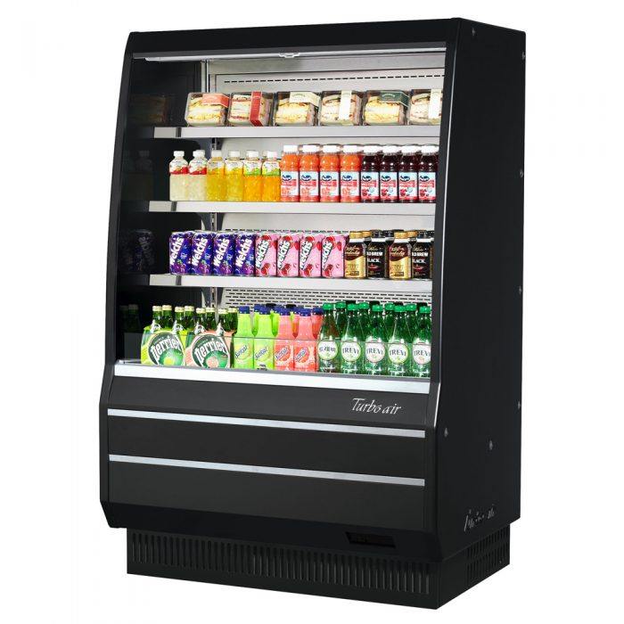 Turbo Air TOM - 50MB - SP - N 50" Medium Vertical Open Display Merchandiser, Solid Side Panel, Black, 11.1 Cu. Ft. - TheChefStore.Com