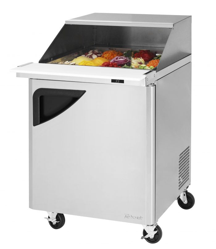 Turbo Air TST - 28SD - 12 - N - SL 1 Solid Door Mega Top Refrigerated Sandwich Prep Table with Removable Slide Back Lid, 8 Cu. Ft. - TheChefStore.Com