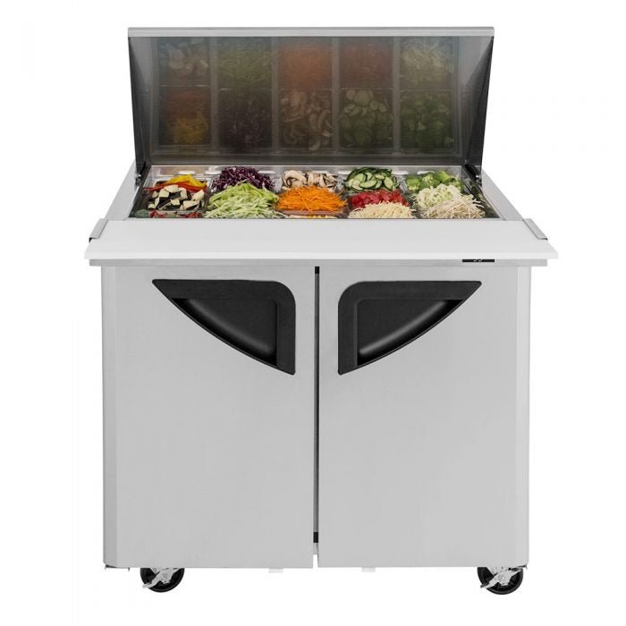 Turbo Air TST - 36SD - 15 - N6 2 Solid Door Mega Top Refrigerated Sandwich Prep Table, 11 Cu. Ft. - TheChefStore.Com