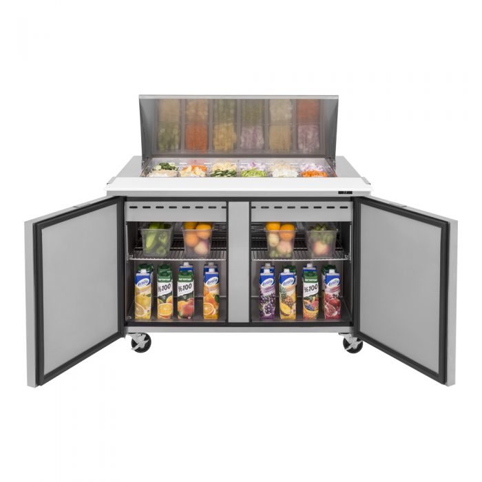 Turbo Air TST - 48SD - 18 - N 2 Solid Door Mega Top Refrigerated Sandwich Prep Table, 15 Cu. Ft. - TheChefStore.Com